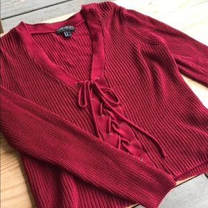 Forever 21 rib knit red lace-up sweater 2X